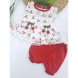 Bonboner Kids Kız Çocuk/bebek Bürümcük Şort Dantel Gömlek Ikili Takım Kiraz Baskı ve Ponpon Kirazlı - Kırmızı - Beyaz - 1 Yaş