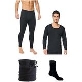 Bonbonetti Erkek Termal Alt Üst Takım Polar Boyunluk Bere ve Termal Çorap Set - 2XL - Siyah