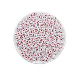 Boncuk 25gr Yassı Beyaz Üzeri Kırmızı Kalp Boncuk, Basık 4x7mm Kalp Takı Yapım Boncuğu (25 Gr, ~190 Adet)