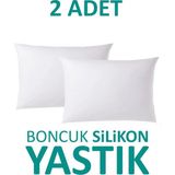 Boncuk Silikon Yastık 2'li 50X70 cm 900 Gram Silikonlu Elyaf Dolgulu Beyaz Antibakteriyel Yastık - Çok Renkli