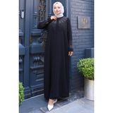 Boncuk ve Taşlı Büyük Beden Anne Elbisesi Siyah HM2769 - 44