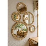 Boncukafası Doğal Renk Ahşap Boncuklu Ayna Seti, 50-40-30-25-20 cm , Antre Ayna, Konsol Ayna, Banyo Aynası,