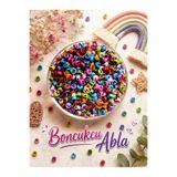 Boncukcu Abla 50 gr Karışık Renkli Üzeri Siyah Mat Yuvarlak Harf Boncuk, Harfli Takı Boncuğu, (400-425 ADET)