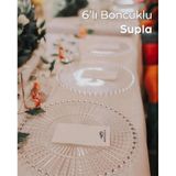 Boncuklu Supla Sunum Servis Organizasyon Düğün Tabağı Malzemesi Plastik 6 Adet Şeffaf