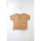Bondilolly Müslin Bebek Tişört Cepli V Yaka Pamuk BNL-0003_CML - Camel - 5 - 6 Yaş