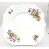 Bone China Kare Tabak, Beyaz Porselen, Mor Menekşe Çiçek Desenli, Made in England 23.5 cm