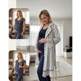 Bone Club Keten Penye Hamile Lohusa 3 Lü Pijama Sabahlık Tk Lacivert XL keten 3 lü