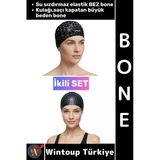 #Bone Esnek Havuz Deniz Su Geçirmez Elastik Bez Kulağa Su Geçirmez Büyük Beden Saç Bonesi İkili Set