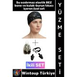 #Bone Esnek Yumuşak Havuz Deniz Su Geçirmez Elastik Bez Saç Bonesi Kulak Burun Tıkacı Şık Özel Set