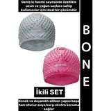 #Bone Esnek Yumuşak Silikon Havuz Deniz Yüzme Kulağa Su Geçirmez Büyük Beden Saç Bonesi İkili Set