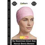 #Bone Uzun Saç Kaymaz Su Geçirmez Sızdırmaz Yüzücü Havuz Deniz Bonesi Elastik Bez Yüzme Şapkası 2'li