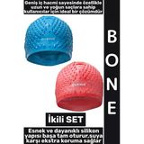 #Bone Yumuşak Havuz Deniz Yüzme Kulağa Su Kaçırmaz Elastik Silikon Büyük Beden Saç Bonesi İkili Set