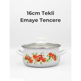Bonera 16cm Çiçek Desenli Tekli Cam Kapaklı Emaye Güveç Tencere - Beyaz - 16 cm