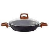 Bonera 20 Cm Ahşap Desenli Bakalit Kulplu Cam Kapaklı Vogue Granit Omlet Tava Grnt 1051
