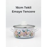 Bonera Emaye Güveç Tencere 16 cm - İndüksiyon Uyumlu - Cam Kapaklı - Kuş Desenli - Beyaz