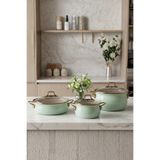 Bonera Emaye Vintage Güveç 6 Parça Tencere Seti 16-20-22 cm - Gri - Granit İç Kaplama