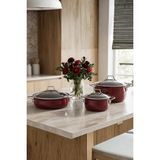 Bonera Emaye Vintage Güveç 6 Parça Tencere Seti 16-20-22 cm - Vişne - Granit İç Kaplama