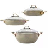 Bonera Emy2402 Emaye 6 Parça Tencere Seti | Gri Vintage Güveç Model | Cam Kapaklı 16-20-22 Cm Tencere Takımı | İndüksiyon Uyumlu Şık Ve Daya
