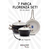 Bonera Florenza Granit 7 Parça Tencere Tava Seti (24-26 cm Tencere ve 26 cm Tava) - Cam Kapaklı - Siyah