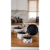 Bonera Lilium Titanyum 7 Parça Tencere Tava Seti Gül - Cam Kaplama - Emaye Dış Kaplama - Mavi - 18-24-26-26 cm