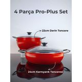 Bonera Pro Plus 4 Parça Titanyum Tencere Seti - Kırmızı - İndüksiyon Uyumlu - 24-26cm Tencere