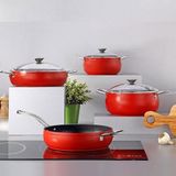 Bonera Pro Plus 7 Parça Titanyum İndiksüyon Uyumlu Kırmızı Tencere Set
