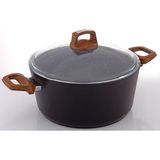 Bonera Vogue 20cm Ahşap Kulp Detaylı Granit Tekli Derin Tencere - 20 cm