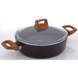 Bonera Vogue 30cm Ahşap Kulp Detaylı Granit Tekli Karnıyarık Tenceresi - Siyah