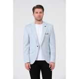 Bonesti Erkek Slim Fit Blazer Ceket Beyaz Mavi Nokta Desenli - 44 - 6 Drop - Beyaz - Açık Mavi