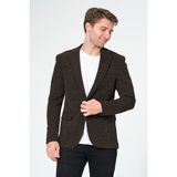 Bonesti Erkek Slim Fit Blazer Ceket Kahve Beyaz - 52 - 6 Drop - Kahverengi - Beyaz