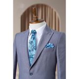 Bonesti Erkek Slim Fit Blazer Ceket Mavi Gri - 50 - 6 Drop - Mavi - Gri