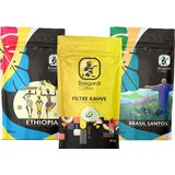 Bongardi Coffee Yöresel Set Brezilyan Santos Etiyopya Intense Filtre Kahve Makinesi Uyumlu 3 x 200 gr - Kağıt ve Metal Filtre