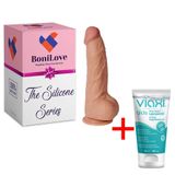 Bonilove Çift Katmanlı Esnek Bükülebilen+Kayganlaştırıcı Jel 23 Cm Damarlı Realistik Dildo