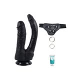 Bonilove Damarlı 23 cm Yumuşak Double Siyah Realistik Kemerli Dildo+Jel
