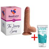 Bonilove Esnek Silikon Dokuda Ten Dokusuna Sahip 18 Cm Yapay Dildo+Kayganlaştırıcı