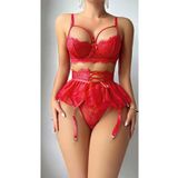Bonilove Kırmızı Seksi Erotik Jartiyer Takım