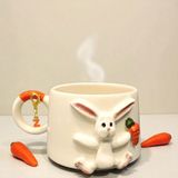 Bonita Bon Luxe 3D Kabartmalı Charm HEDİYELİ El Yapımı Seramik Şaşkın Tavşan Seramik Kupa Mug Bardak 220 ml - Beyaz - Turuncu