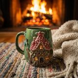 Bonita Bon Luxe El Yapımı 3D Kabartmalı Seramik Kupa | Fantastik Masal Temalı | El Boyaması Özel Tasarım Kahve & Çay Kupası | Koleksiyonluk Handmade Mug - Mor - Altın