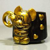 Bonita Bon Luxe El Yapımı 3D Yaldızlı Mickey Minnie Figürlü Hediye Harf Yada Kalp Charm'lı Kişiye Özel Seramik Kupa - Gold