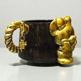 Bonita Bon Luxe El Yapımı 3D Yaldızlı Mickey Minnie Figürlü Hediye Harf Yada Kalp Charm'lı Kişiye Özel Seramik Kupa - Golden
