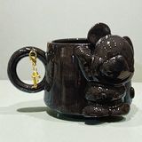Bonita Bon Luxe El Yapımı 3D Yaldızlı Mickey Minnie Figürlü Hediye Harf Yada Kalp Charm'lı Kişiye Özel Seramik Kupa - Siyah