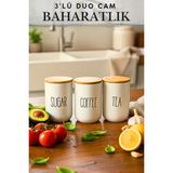 Bonjour Gift & Hobby 3'lü Cam Duo Bambu Kapaklı Kavanoz - Baharatlık Takımı - Beyaz - 1000 ml