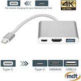 Bonjux 3'in 1 Type-C To HDMI 4K USB 3.0 Dönüştürücü Adaptör Macbook, Pro 2015 2016 2017 Samsung S8 S9 S10