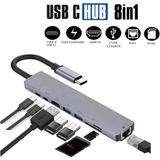 Bonjux Macbook Pro Air USB Type-C Hub Dönüştürücü Çevirici Çoklayıcı USB Hdmı Micro Sd 8 Girişli 8 In1 - Gri
