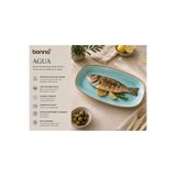 Bonna Agua Porselen Kayık Tabak, Turkuaz, Mikrodalgaya Uygun, Oval, 34x19 cm, İç Mekan Kullanımı