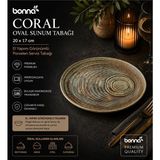 Bonna Coral Oval Porselen Servis Tabağı, El Yapımı Görünümlü, 20X17 Cm, Iç Mekan Kullanım - Çok Renkli - Standart