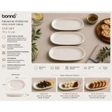 Bonna Gourmet Oval Kayık Tabak 19x11 cm- Porselen Salata, Mezelik, Kahvaltılık ve Atıştırmalık Sunum Tabağı (3, Beyaz)
