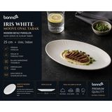Bonna Iris White Porselen Oval Kayık Tabak 25X19 cm - Modern Beyaz Kayık Servis, Salata ve Sunum T - Çok Renkli - Standart