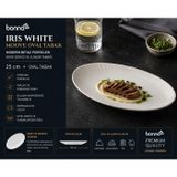 Bonna Iris White Porselen Oval Kayık Tabak 25x19 cm - Modern Beyaz Kayık Servis, Salata ve Sunum Tabağı (6, Beyaz)