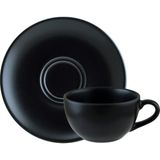 Bonna Notte Rita 2 Fincan 2 Tabak 250 cc Cappucino Porselen Fincan Seti - Siyah - 250 ml